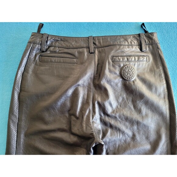 VTG Womens Harley Davidson 100% Genuine Leather Riding Pants Size 40/12 Embossed - Picture 15 of 16